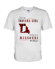 JUST AN INDIANA GIRL IN A MISSOURI WORLD V-Neck T-Shirt thumbnail