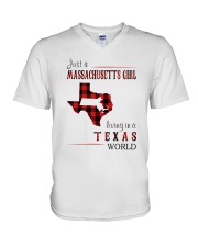 JUST A MASSACHUSETTS GIRL IN A TEXAS WORLD V-Neck T-Shirt thumbnail