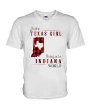 JUST A TEXAS GIRL IN AN INDIANA WORLD V-Neck T-Shirt thumbnail