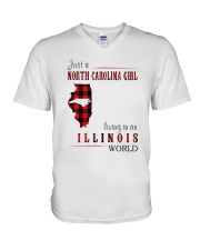 JUST A NORTH CAROLINA GIRL IN AN ILLINOIS WORLD V-Neck T-Shirt thumbnail