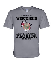 LIVE IN WISCONSIN BUT I'LL HAVE FLORIDA IN MY DNA V-Neck T-Shirt thumbnail