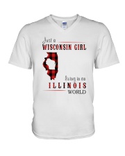 JUST A WISCONSIN GIRL IN AN ILLINOIS WORLD V-Neck T-Shirt thumbnail