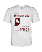 JUST A LOUISIANA GIRL IN AN INDIANA WORLD V-Neck T-Shirt thumbnail
