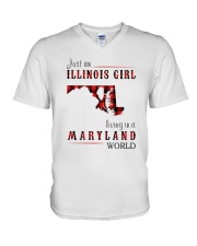 JUST AN ILLINOIS GIRL IN A MARYLAND WORLD V-Neck T-Shirt thumbnail