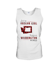 JUST AN OREGON GIRL IN A WASHINGTON WORLD Unisex Tank thumbnail