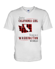 JUST A CALIFORNIA GIRL IN A WASHINGTON WORLD V-Neck T-Shirt thumbnail
