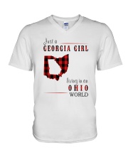 JUST A GEORGIA GIRL IN AN OHIO WORLD V-Neck T-Shirt thumbnail