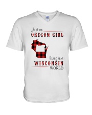 JUST AN OREGON GIRL IN A WISCONSIN WORLD V-Neck T-Shirt thumbnail