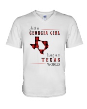 JUST A GEORGIA GIRL IN A TEXAS WORLD V-Neck T-Shirt thumbnail