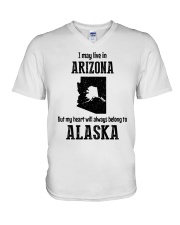 LIVE IN ARIZONA BUT BELONG TO ALASKA V-Neck T-Shirt thumbnail