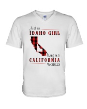 JUST A IDAHO GIRL IN A CALIFORNIA WORLD V-Neck T-Shirt thumbnail