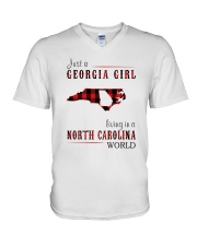 JUST A GEORGIA GIRL IN A NORTH CAROLINA WORLD V-Neck T-Shirt thumbnail