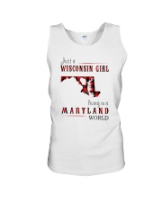 JUST A WISCONSIN GIRL IN A MARYLAND WORLD Unisex Tank thumbnail
