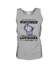 LIVE IN WISCONSIN BUT LOUISIANA IN MY DNA Unisex Tank thumbnail