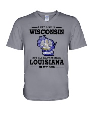 LIVE IN WISCONSIN BUT LOUISIANA IN MY DNA V-Neck T-Shirt thumbnail