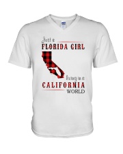 JUST A FLORIDA GIRL IN A CALIFORNIA WORLD V-Neck T-Shirt thumbnail