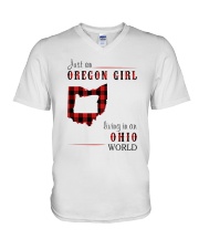 JUST AN OREGON GIRL IN AN OHIO WORLD V-Neck T-Shirt thumbnail