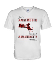 JUST A MARYLAND GIRL IN A MASSACHUSETTS WORLD V-Neck T-Shirt thumbnail