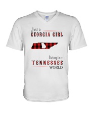 JUST A GEORGIA GIRL IN A TENNESSEE WORLD V-Neck T-Shirt thumbnail