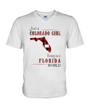 JUST A COLORADO GIRL IN A FLORIDA WORLD V-Neck T-Shirt thumbnail