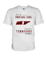 JUST AN INDIANA GIRL IN A TENNESSEE WORLD V-Neck T-Shirt thumbnail