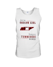 JUST AN OREGON GIRL IN A TENNESSEE WORLD Unisex Tank thumbnail