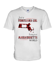 JUST A PENNSYLVANIA GIRL IN A MASSACHUSETTS WORLD V-Neck T-Shirt thumbnail