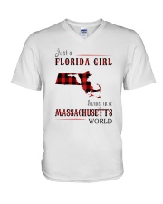 JUST A FLORIDA GIRL IN A MASSACHUSETTS WORLD V-Neck T-Shirt thumbnail