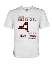 JUST AN OREGON GIRL IN A NEW YORK WORLD V-Neck T-Shirt thumbnail