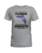 LIVE IN FLORIDA BUT I'LL HAVE MINNESOTA IN MY DNA Ladies T-Shirt front
