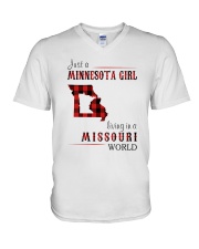 JUST A MINNESOTA GIRL IN A MISSOURI WORLD V-Neck T-Shirt thumbnail