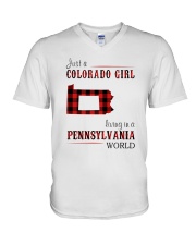 JUST A COLORADO GIRL IN A PENNSYLVANIA WORLD V-Neck T-Shirt thumbnail
