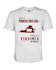 JUST A PENNSYLVANIA GIRL IN A VIRGINIA WORLD V-Neck T-Shirt thumbnail