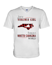 JUST A VIRGINIA GIRL IN A NORTH CAROLINA WORLD V-Neck T-Shirt thumbnail