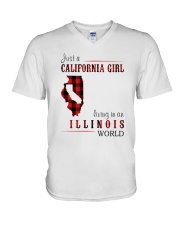 JUST A CALIFORNIA GIRL IN AN ILLINOIS WORLD V-Neck T-Shirt thumbnail