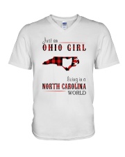 JUST AN OHIO GIRL IN A NORTH CAROLINA WORLD V-Neck T-Shirt thumbnail