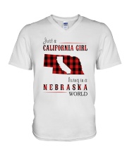 JUST A CALIFORNIA GIRL IN A NEBRASKA WORLD V-Neck T-Shirt thumbnail