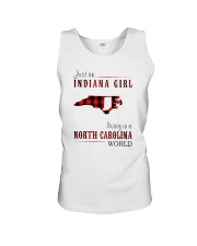 JUST AN INDIANA GIRL IN A NORTH CAROLINA WORLD Unisex Tank thumbnail