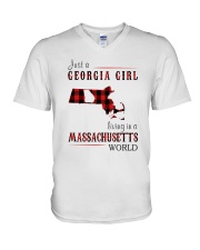 JUST A GEORGIA GIRL IN A MASSACHUSETTS WORLD V-Neck T-Shirt thumbnail