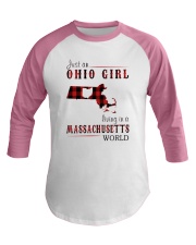 JUST AN OHIO GIRL IN A MASSACHUSETTS WORLD Baseball Tee thumbnail