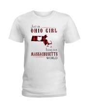 JUST AN OHIO GIRL IN A MASSACHUSETTS WORLD Ladies T-Shirt thumbnail