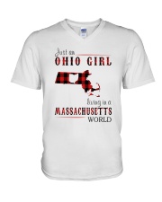 JUST AN OHIO GIRL IN A MASSACHUSETTS WORLD V-Neck T-Shirt thumbnail