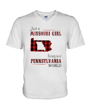 JUST A MISSOURI GIRL IN A PENNSYLVANIA WORLD V-Neck T-Shirt thumbnail