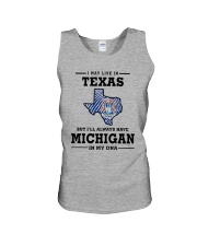LIVE IN TEXAS BUT I'LL HAVE MICHIGAN IN MY DNA Unisex Tank thumbnail
