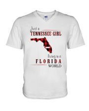 JUST A TENNESSEE GIRL IN A FLORIDA WORLD V-Neck T-Shirt thumbnail