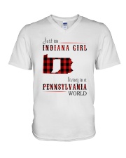 JUST AN INDIANA GIRL IN A PENNSYLVANIA WORLD V-Neck T-Shirt thumbnail