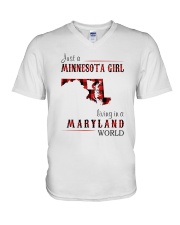 JUST A MINNESOTA GIRL IN A MARYLAND WORLD V-Neck T-Shirt thumbnail
