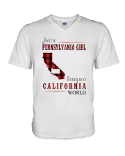 JUST A PENNSYLVANIA GIRL IN A CALIFORNIA WORLD V-Neck T-Shirt thumbnail