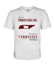 JUST A PENNSYLVANIA GIRL IN A TENNESSEE WORLD V-Neck T-Shirt thumbnail