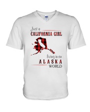 JUST A CALIFORNIA GIRL IN AN ALASKA WORLD V-Neck T-Shirt thumbnail